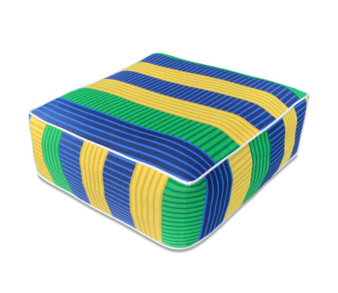 Outdoor Inflatable Ottoman Green and Yellow Stripe Square 23x23x9 Inch Patio Foot Stools and Ottomans