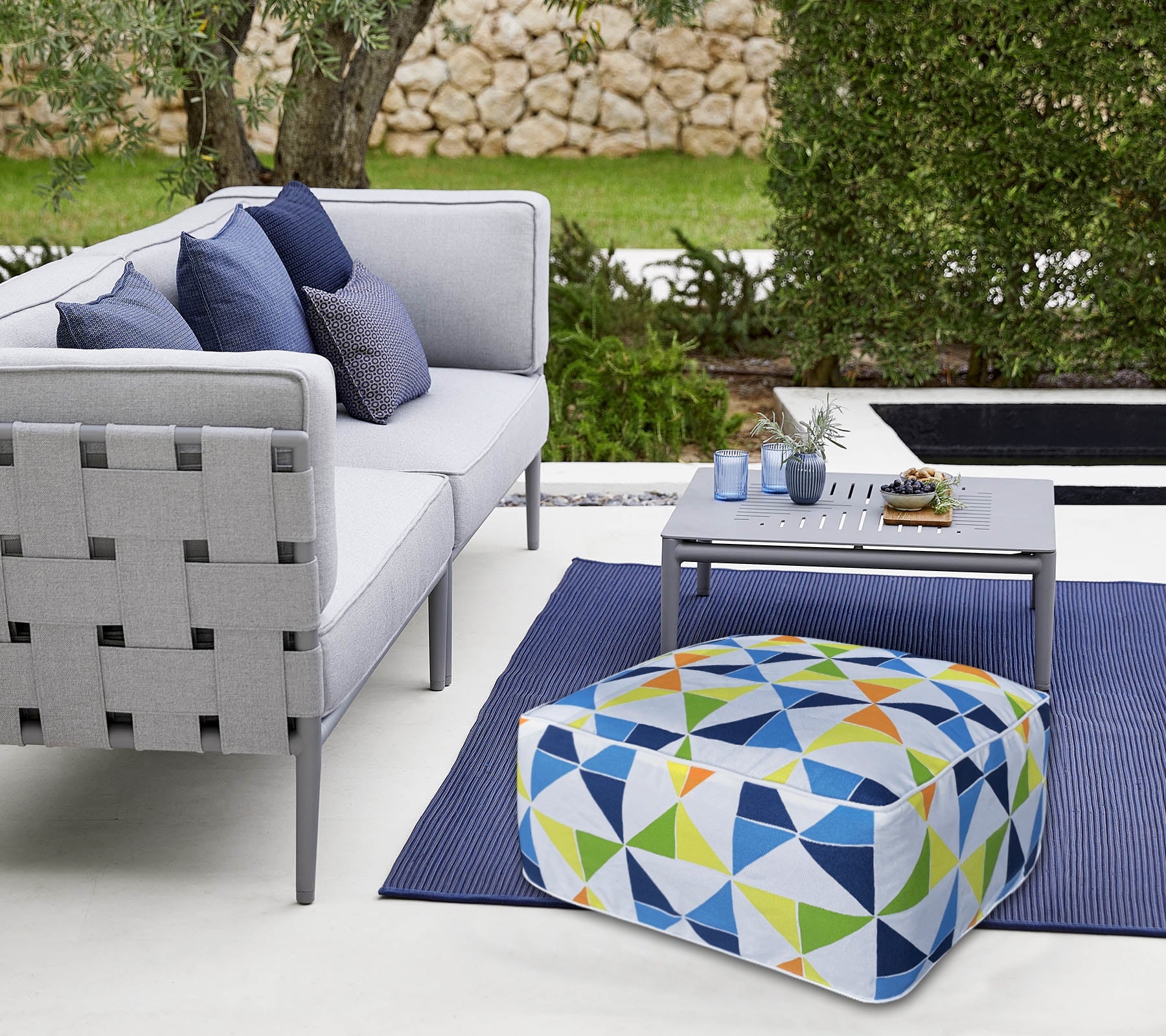 Outdoor Inflatable Ottoman Blue Square 23x23x9 Inch Patio Foot Stools and Ottomans