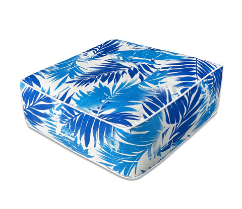 Outdoor Inflatable Ottoman Blue Leaf Square 23x23x9 Inch Patio Foot Stools and Ottomans
