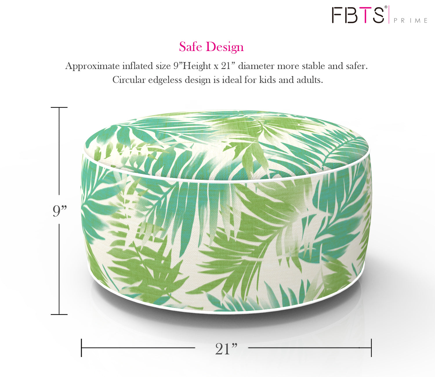 Outdoor Inflatable Ottoman Green Leaf Round 21x9 Inch Patio Foot Stools and Ottomans