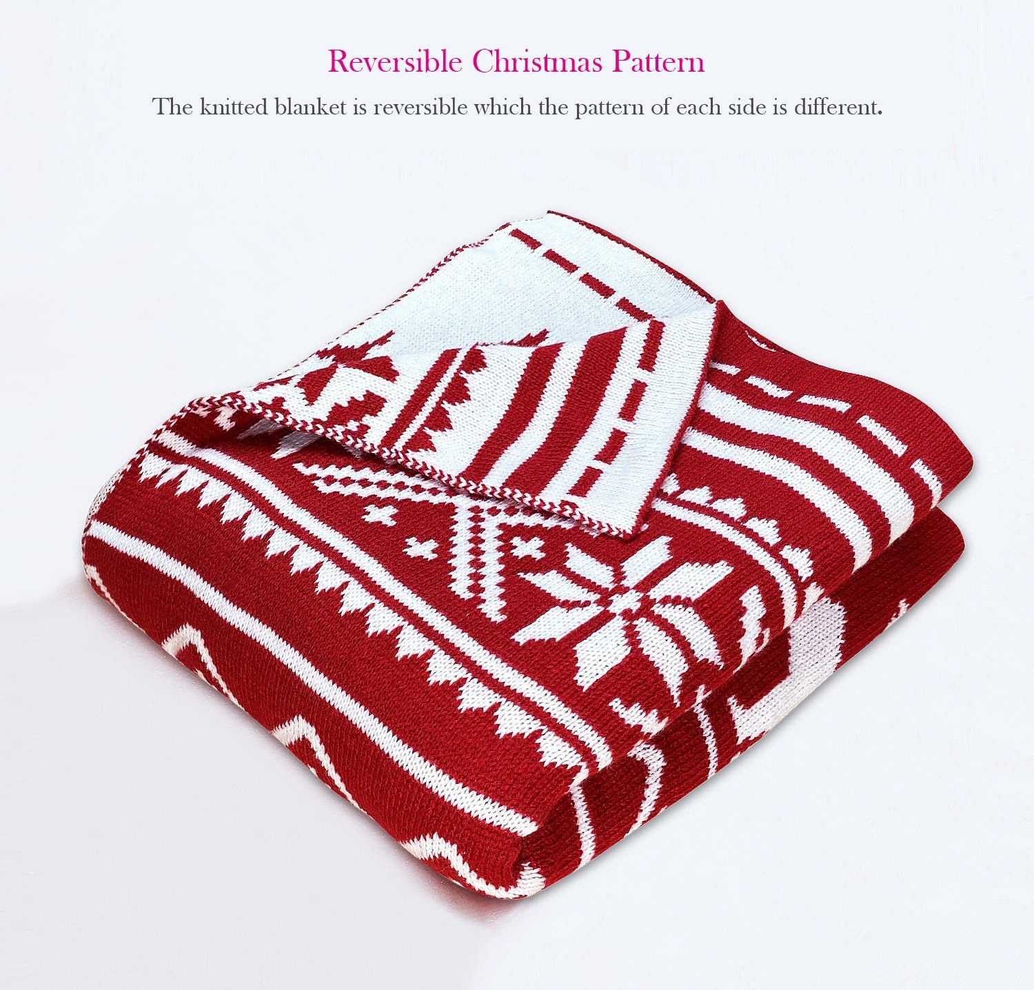 Knitted Throw Blanket 50x60 Inch Reversible Red Bear Christmas 100% Acrylic Knit blanket