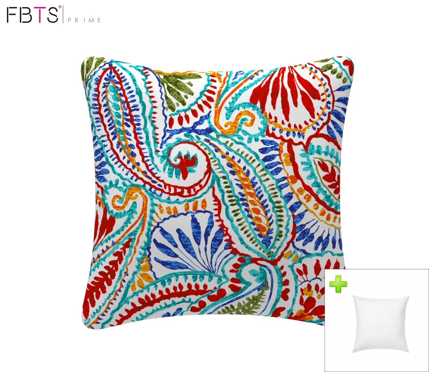 Outdoor Pillows with Insert Red and Blue Paisley Patio Accent Throw Pillows 18x18 inch Square Decorative Pillows