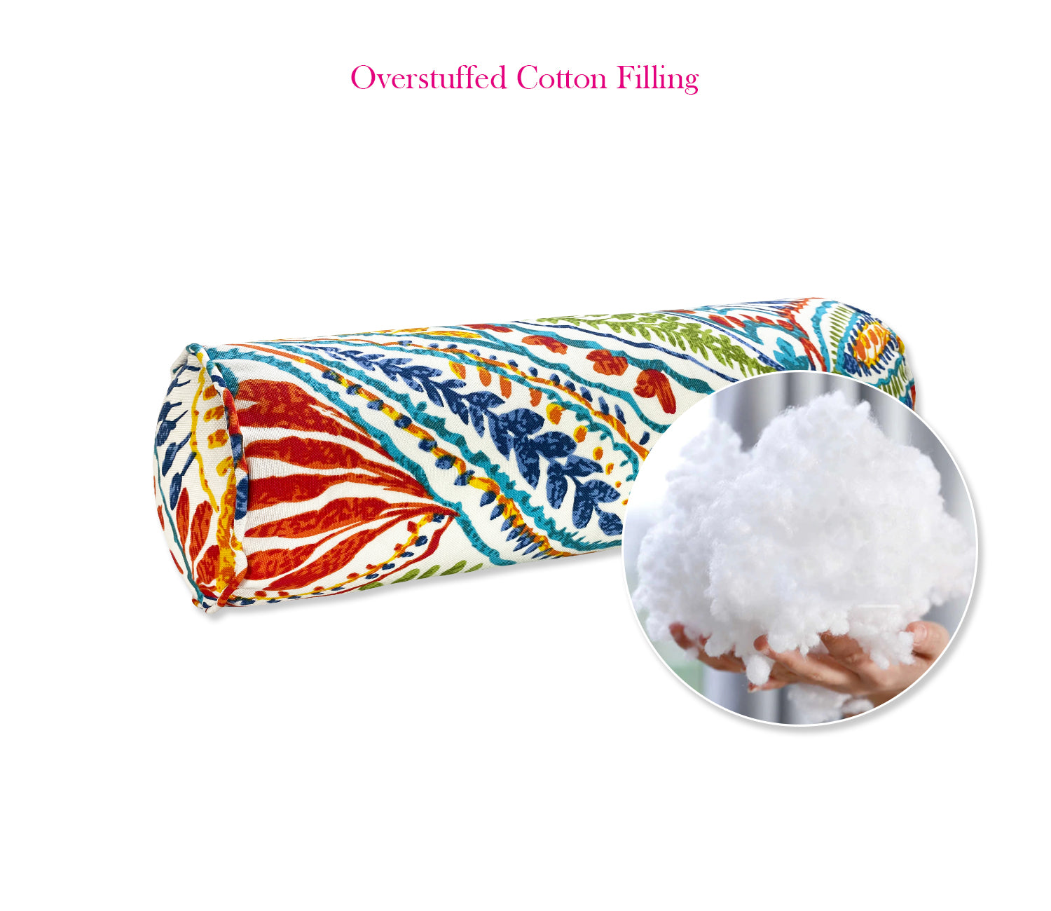 Outdoor Bolster Pillows Set of 2 Red and Blue Paisley Round 20x6 Inch Patio Neck Roll Pillows