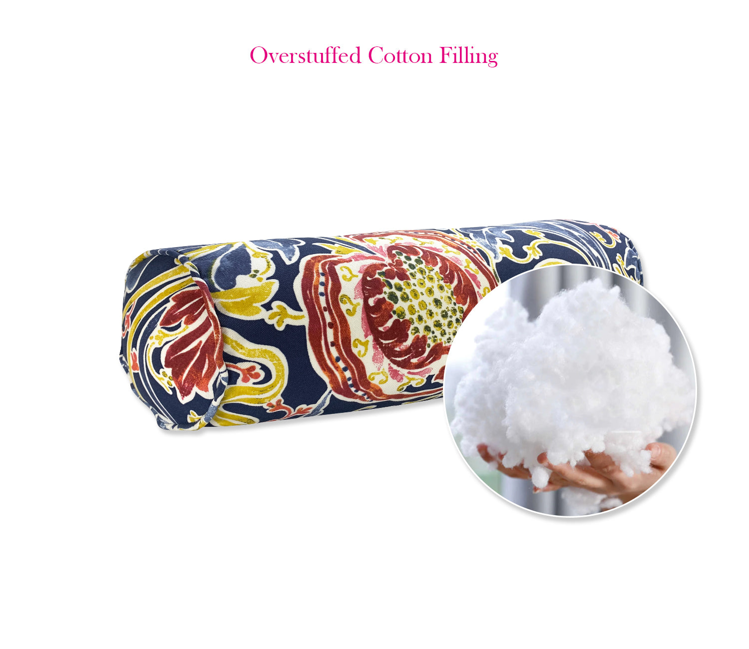 Outdoor Bolster Pillows Set of 2 Navy Paisley Round 20x6 Inch Patio Neck Roll Pillows