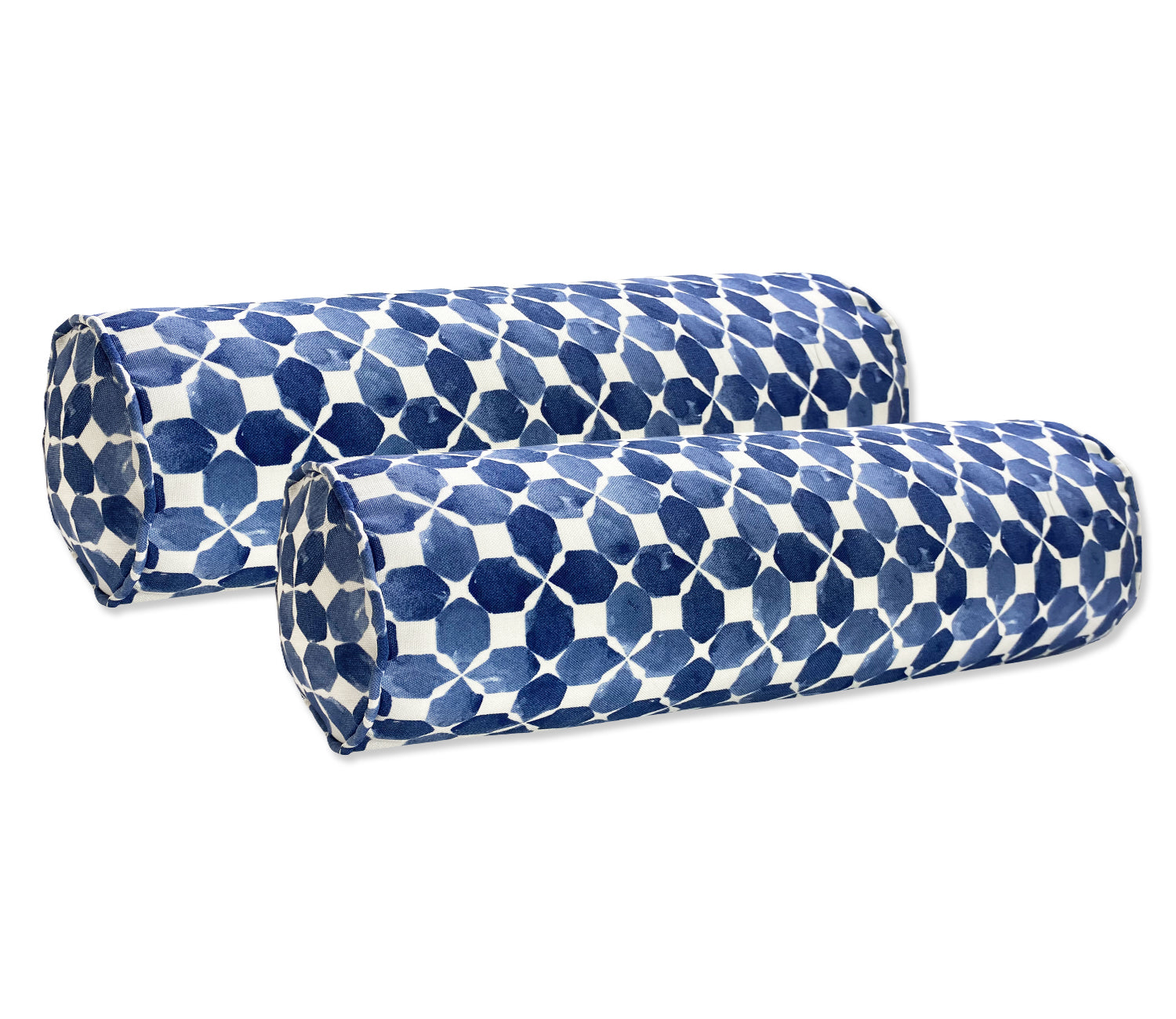 Outdoor Bolster Pillows Set of 2 Navy Geometry Round 20x6 Inch Patio Neck Roll Pillows