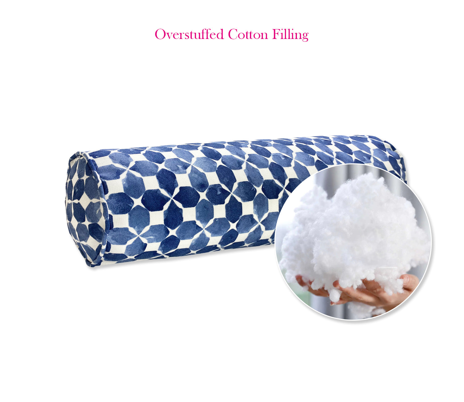 Outdoor Bolster Pillows Set of 2 Navy Geometry Round 20x6 Inch Patio Neck Roll Pillows