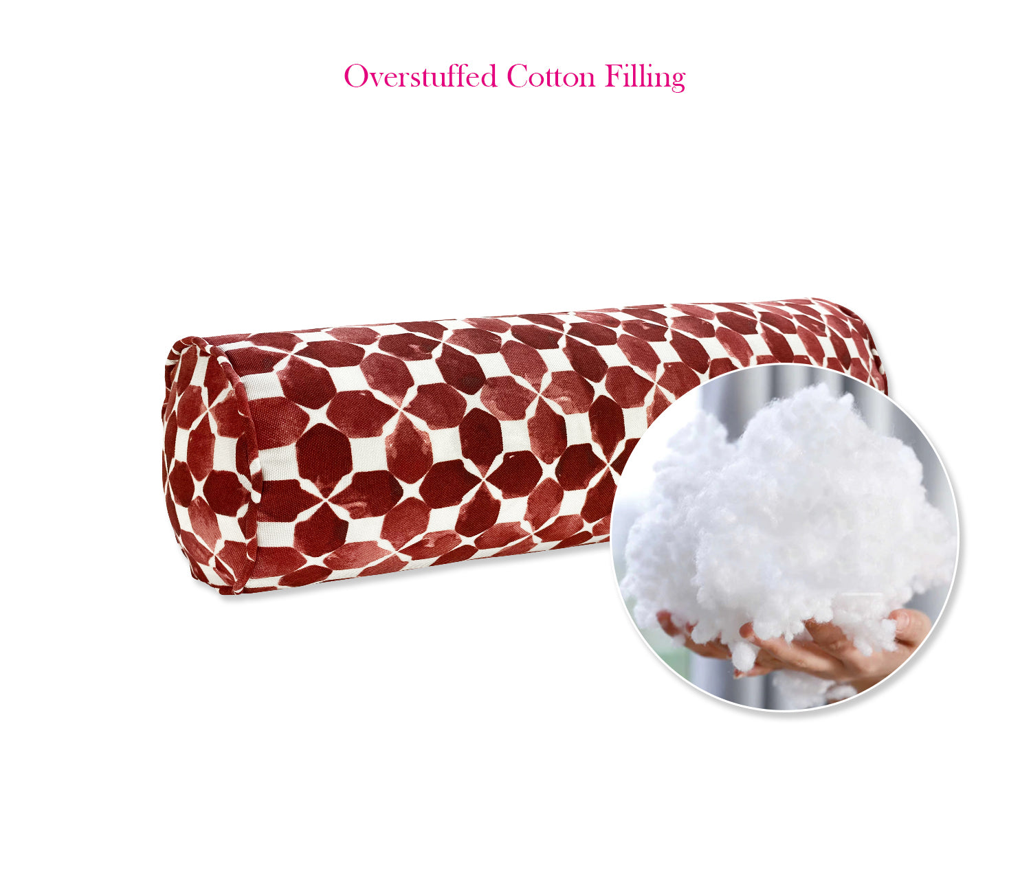 Outdoor Bolster Pillows Set of 2 Red Geometry Round 20x6 Inch Patio Neck Roll Pillows