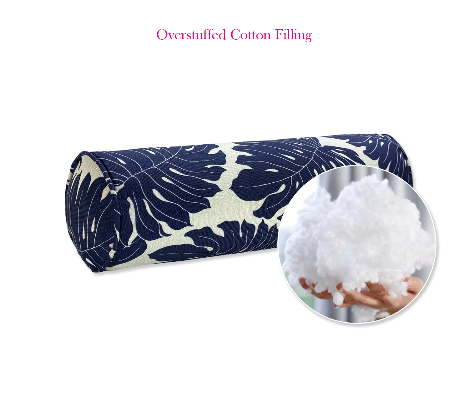 Outdoor Bolster Pillows Set of 2 Navy Leaf Round 20x6 Inch Patio Neck Roll Pillows