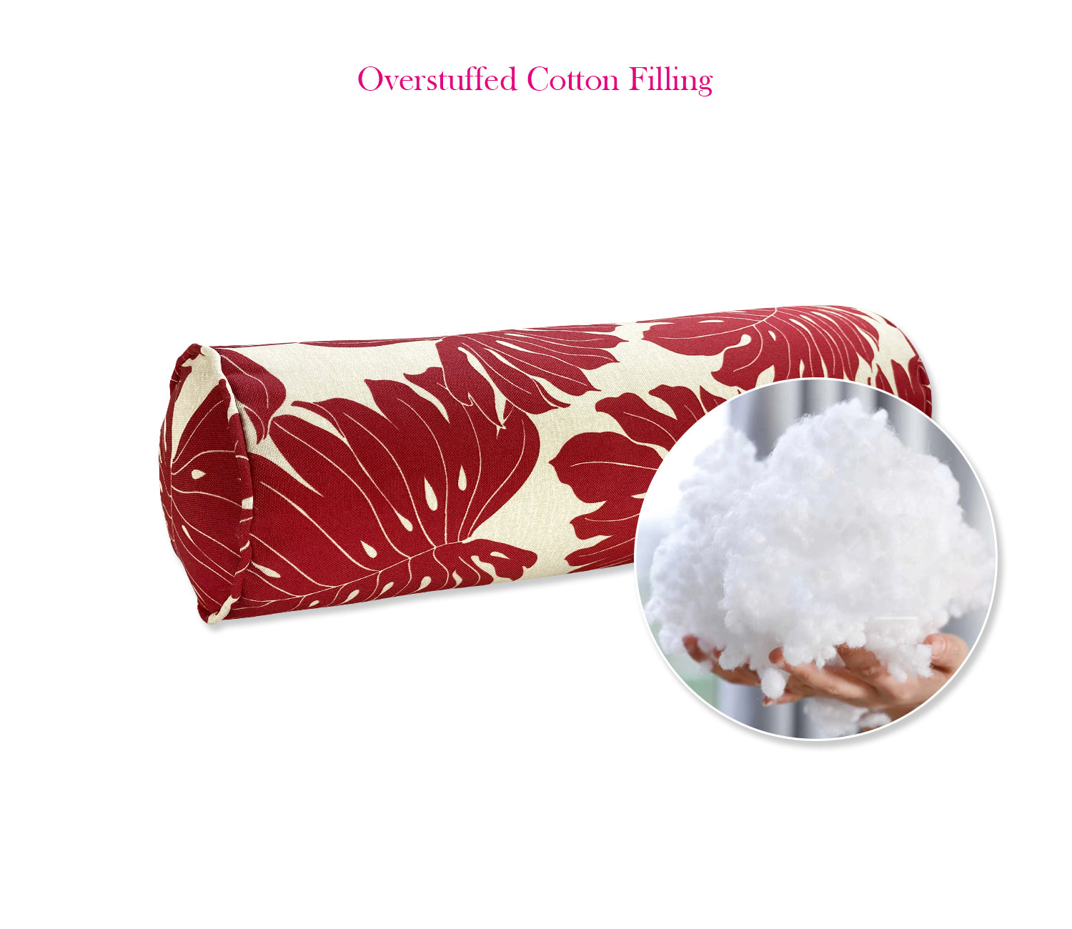 Outdoor Bolster Pillows Set of 2 Red Leaf Round 20x6 Inch Patio Neck Roll Pillows