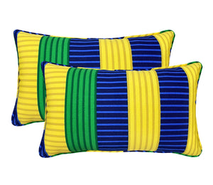 Outdoor Lumbar Pillows Rectangle 12x20 Inch Green and Yellow Stripe 2 Packs Patio Throw Pillows