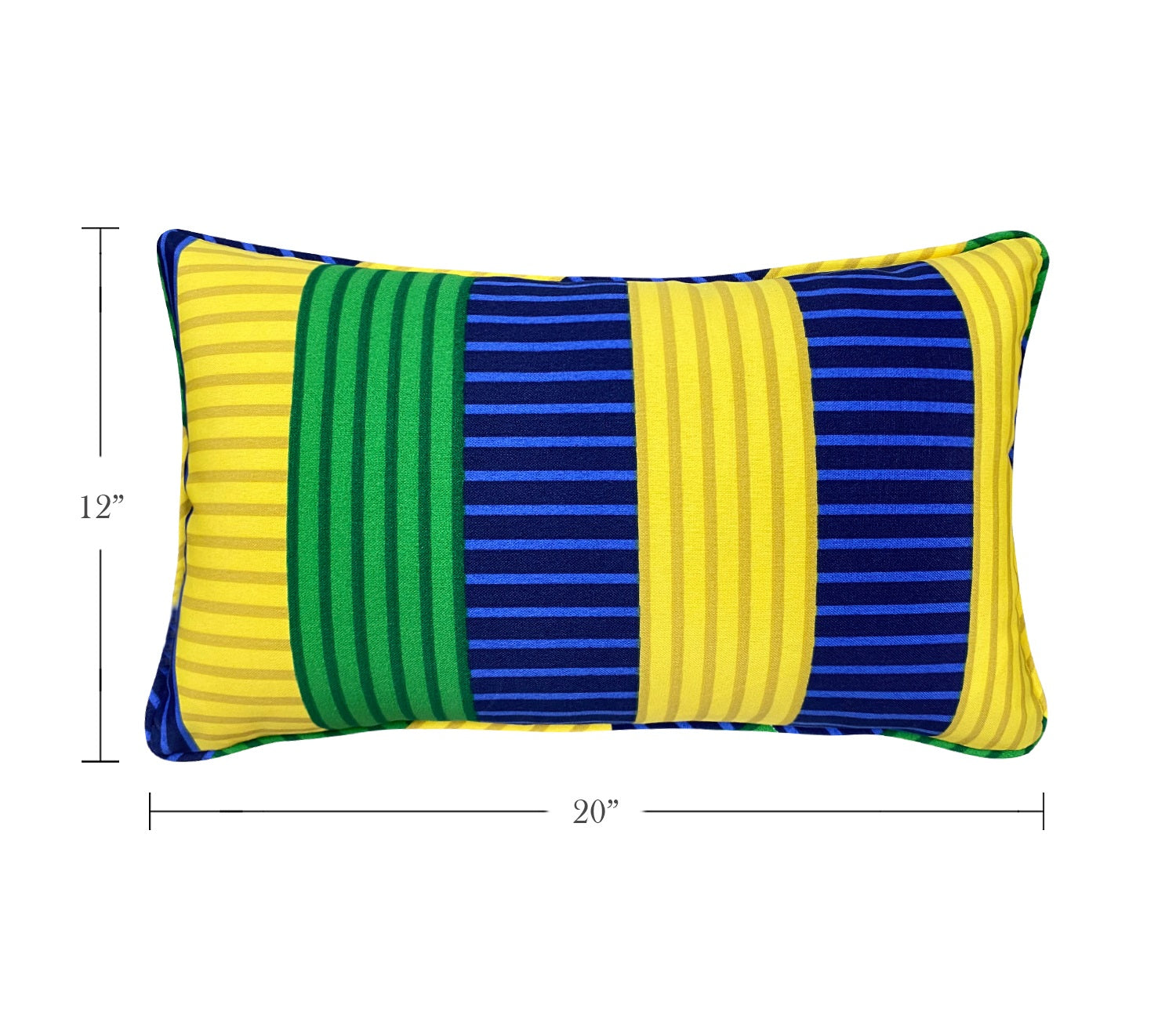 Outdoor Lumbar Pillows Rectangle 12x20 Inch Green and Yellow Stripe 2 Packs Patio Throw Pillows