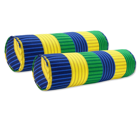 Outdoor Bolster Pillows Set of 2 Green and Yellow Stripe Round 20x6 Inch Patio Neck Roll Pillows