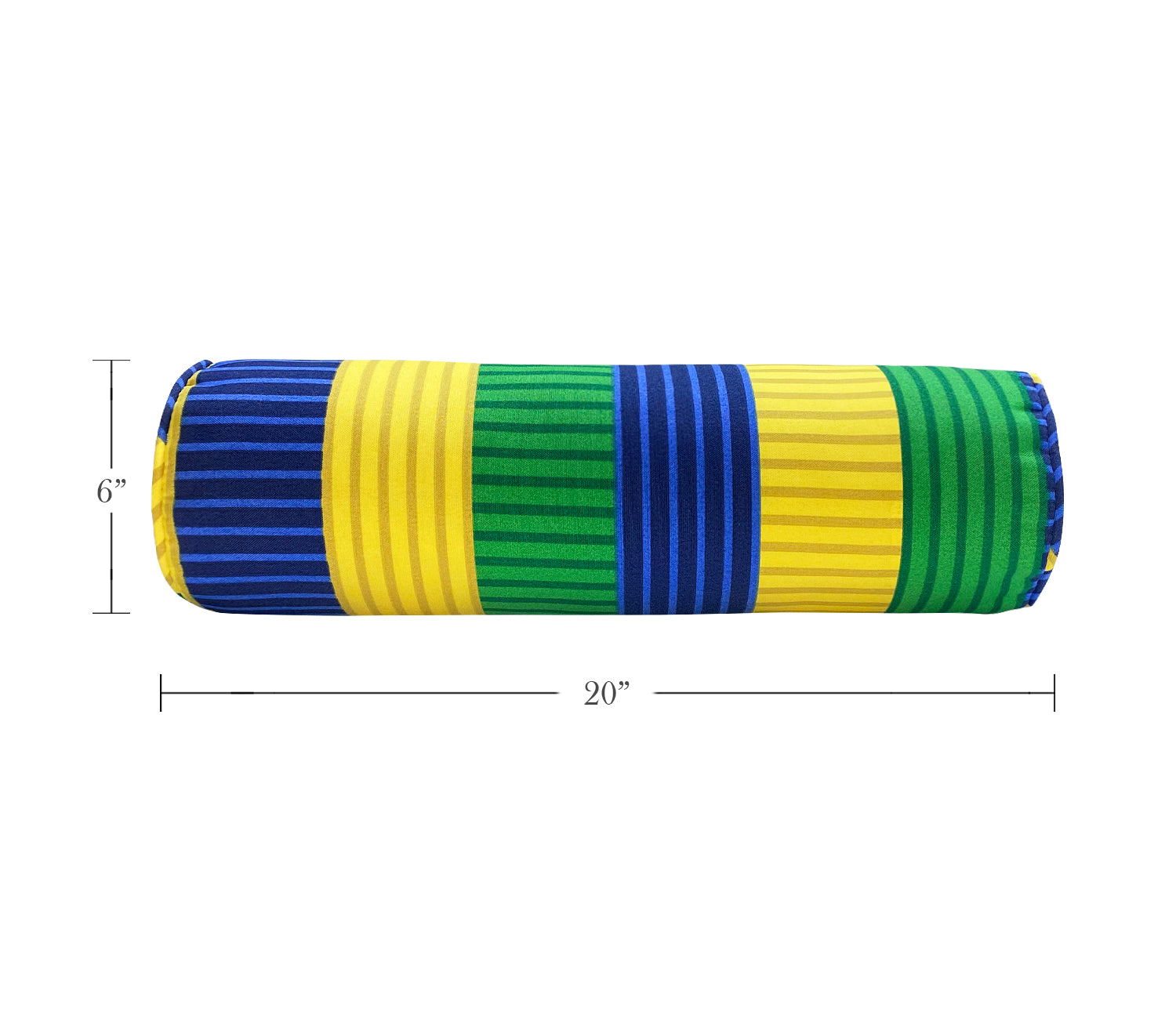 Outdoor Bolster Pillows Set of 2 Green and Yellow Stripe Round 20x6 Inch Patio Neck Roll Pillows
