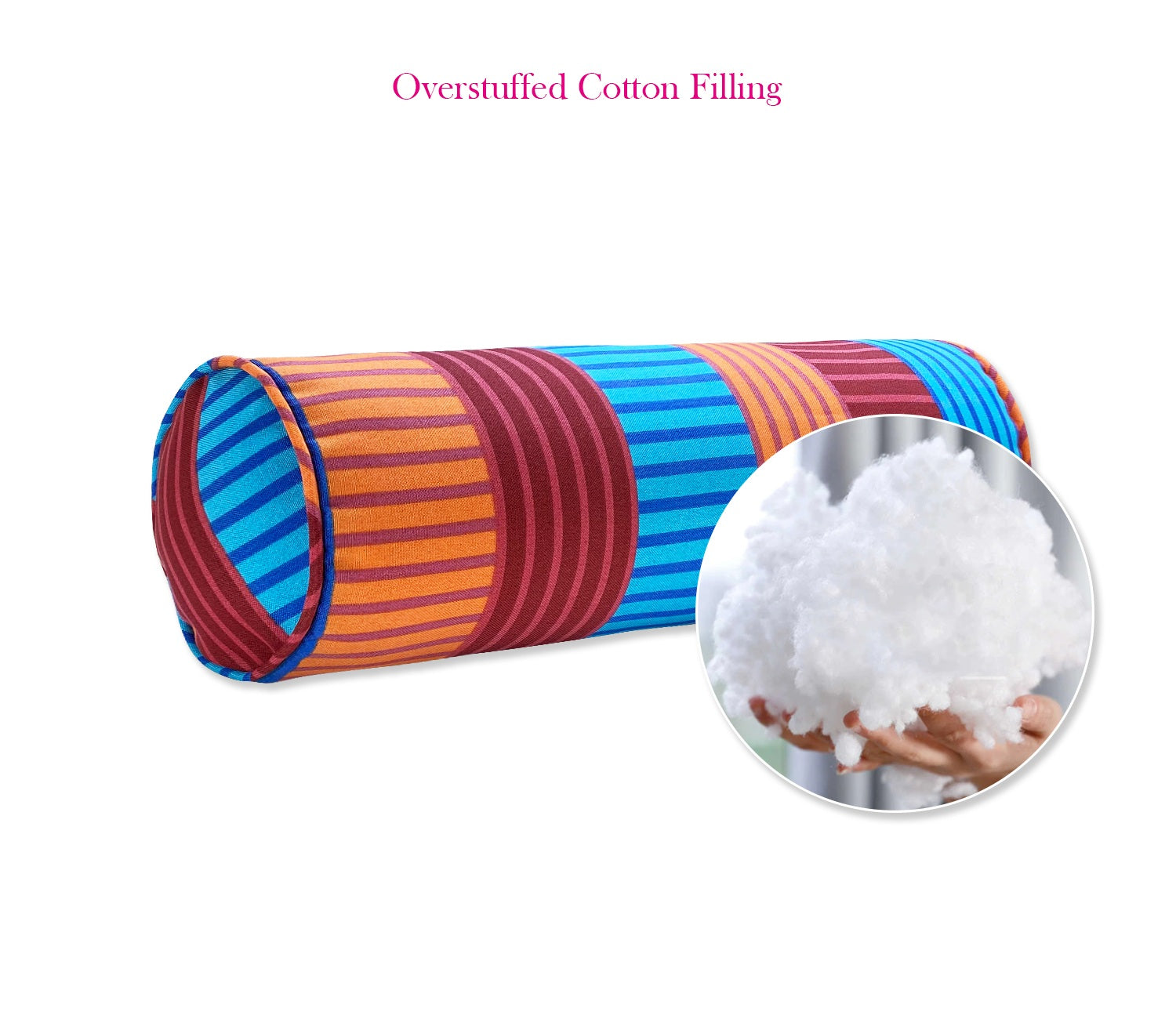 Outdoor Bolster Pillows Set of 2 Red and Navy Stripe Round 20x6 Inch Patio Neck Roll Pillows