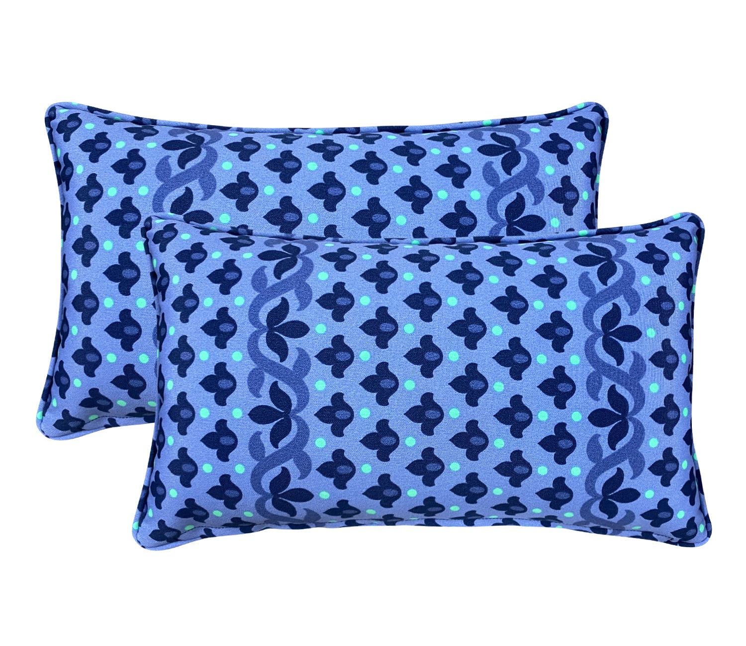 Outdoor Lumbar Pillows Rectangle 12x20 Inch Blue Geometry 2 Packs Patio Throw Pillows
