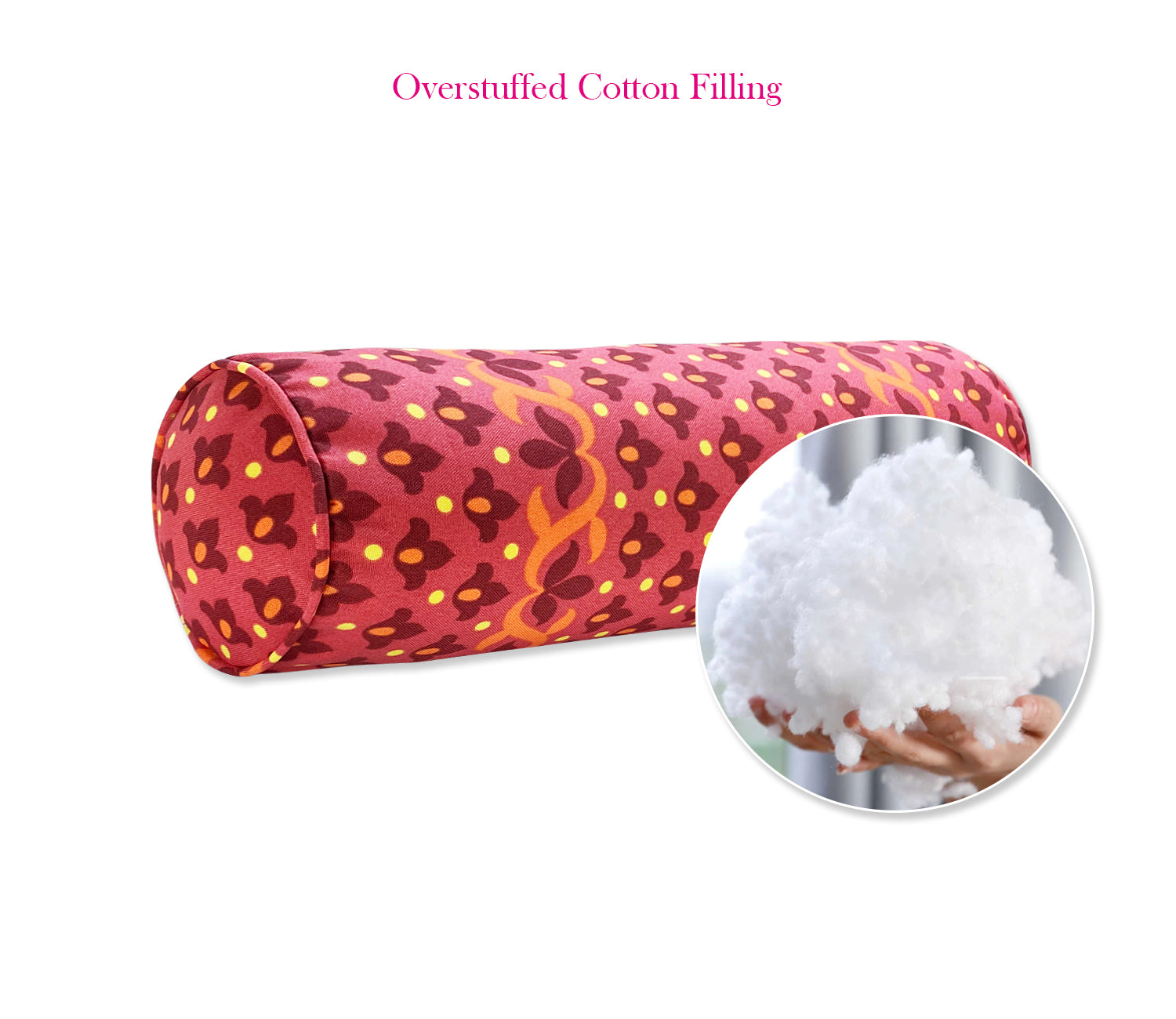 Outdoor Bolster Pillows Set of 2 Red Geometry Round 20x6 Inch Patio Neck Roll Pillows
