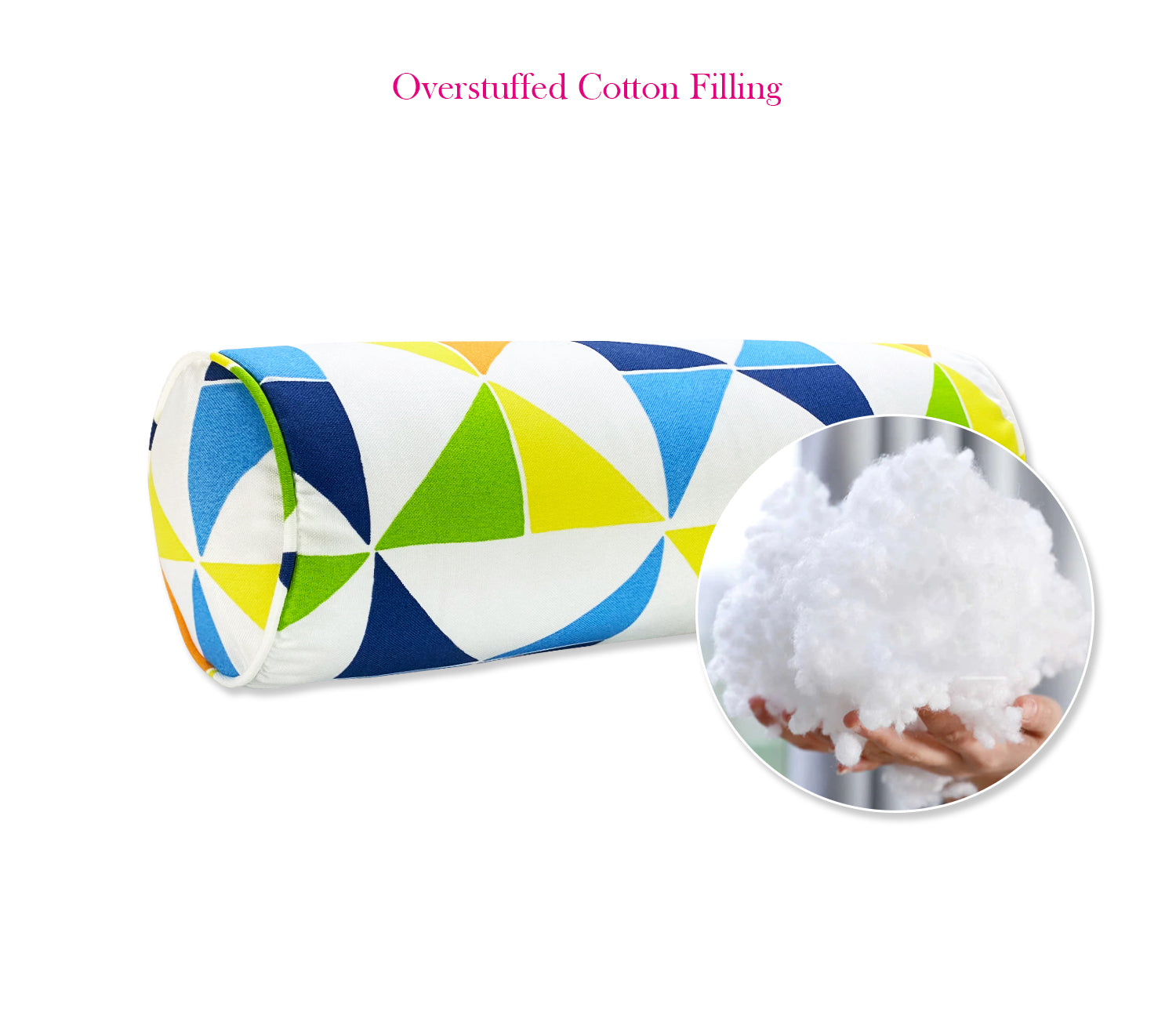 Outdoor Bolster Pillows Set of 2 Blue Triangular Round 20x6 Inch Patio Neck Roll Pillows