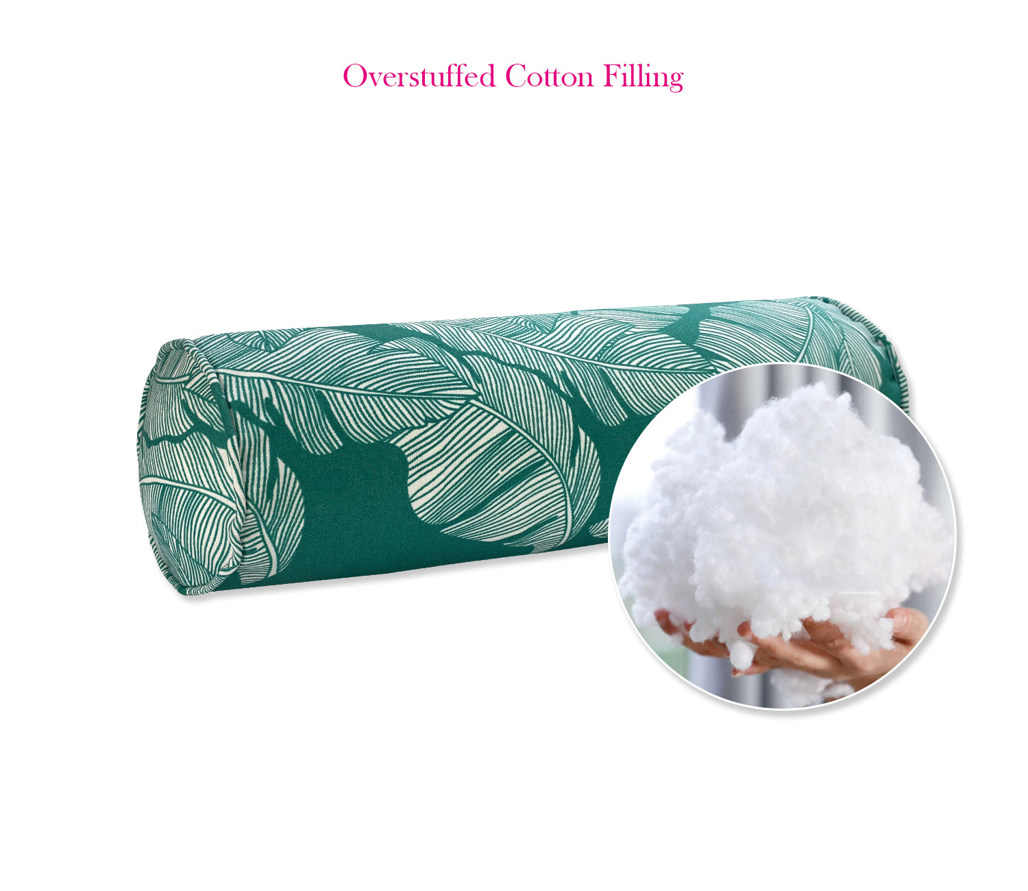 Outdoor Bolster Pillows Set of 2 Green Leaf Round 20x6 Inch Patio Neck Roll Pillows