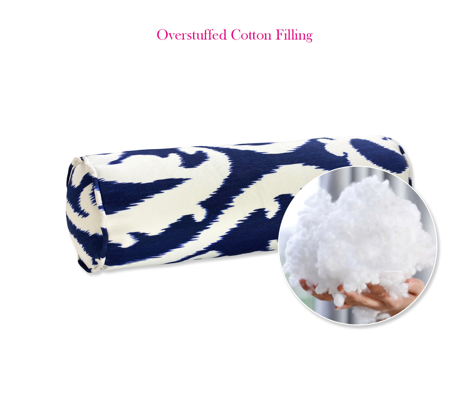 Outdoor Bolster Pillows Set of 2 Navy Paisley Round 20x6 Inch Patio Neck Roll Pillows