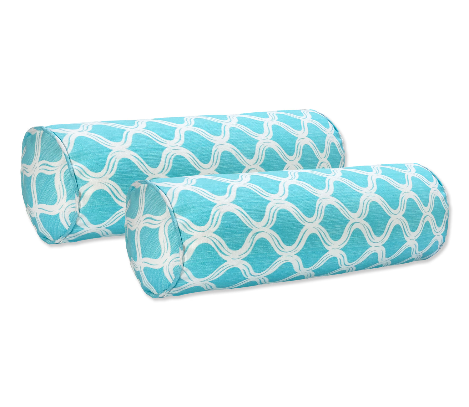 Outdoor Bolster Pillows Set of 2 Blue Geometry Round 20x6 Inch Patio Neck Roll Pillows