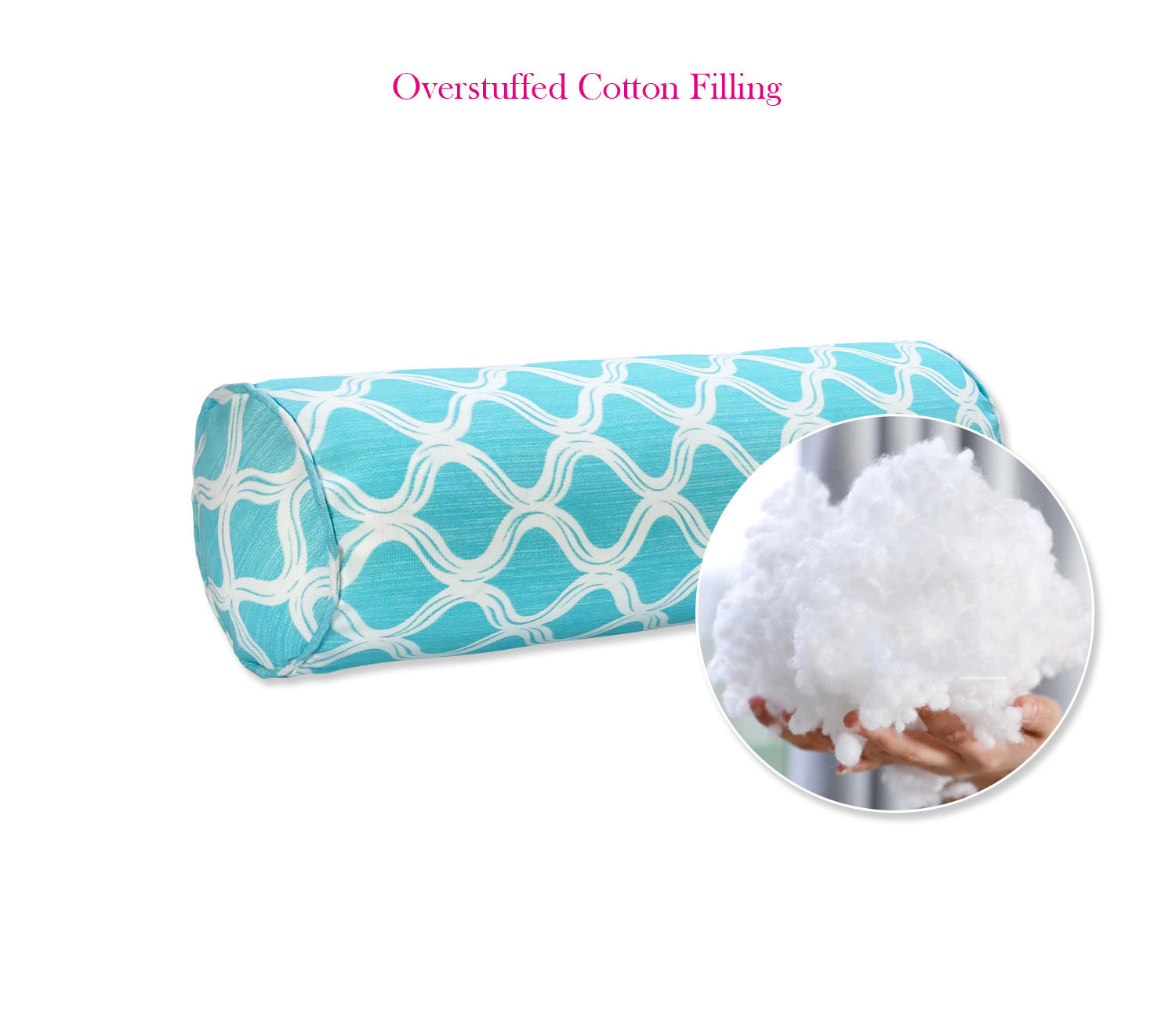 Outdoor Bolster Pillows Set of 2 Blue Geometry Round 20x6 Inch Patio Neck Roll Pillows