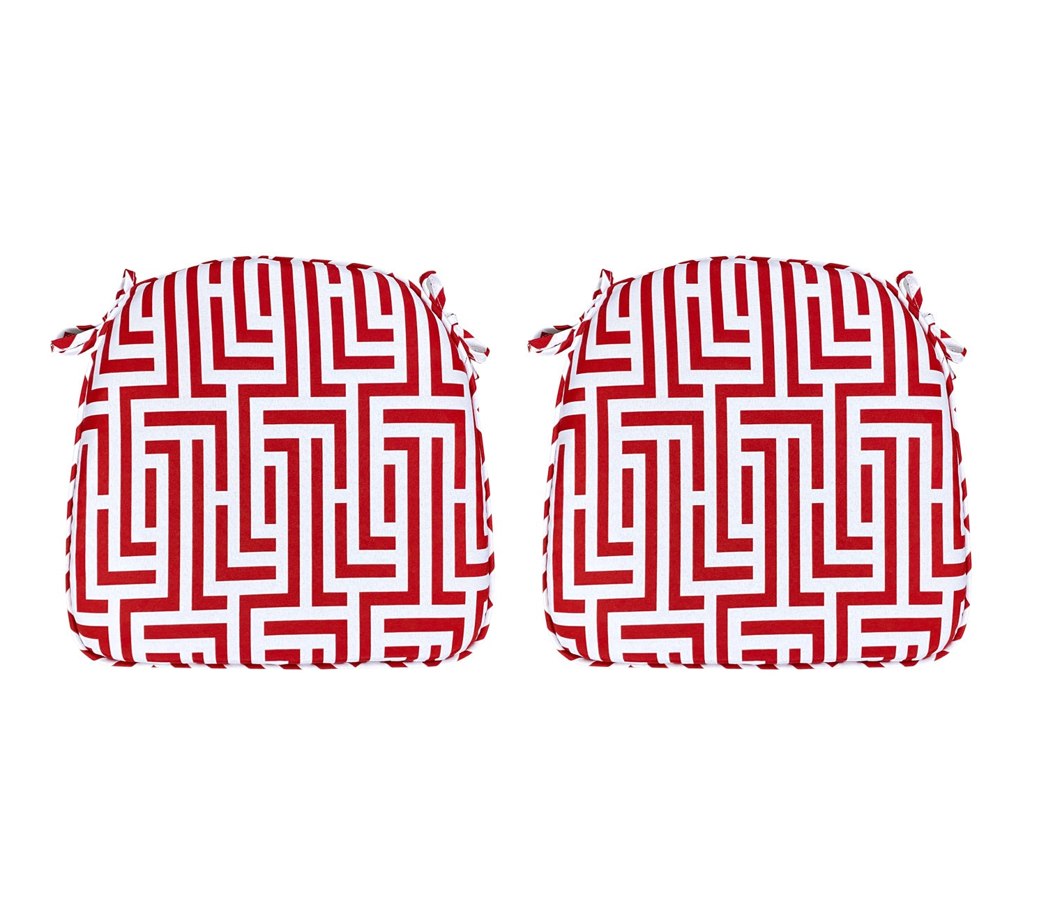 Outdoor Chair Pads Set of 2 Red Geometric Square Patio Chair Cushions With Ties