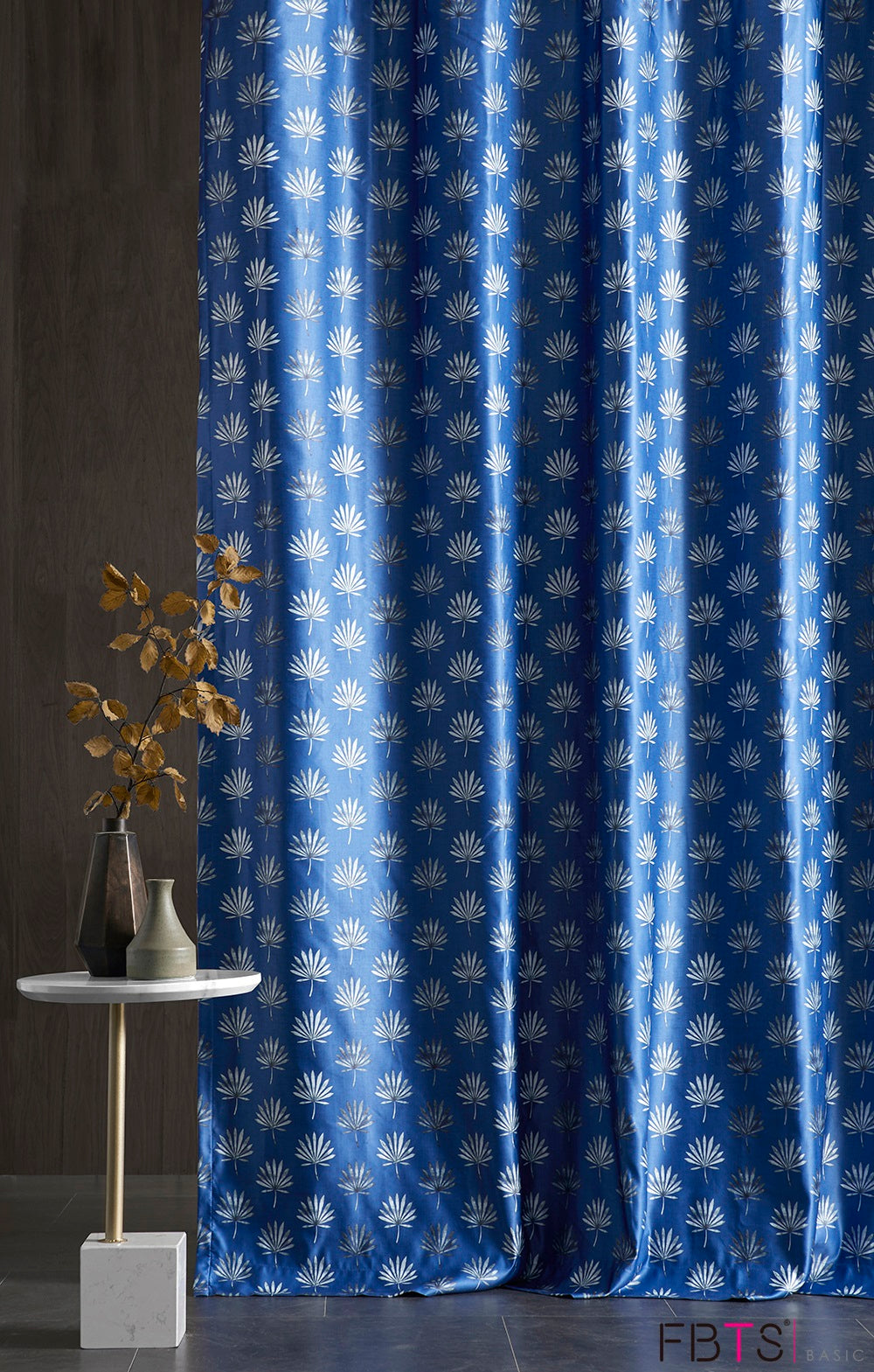 Window Curtain 1 Panel 50% Blackout Blue Color Leaves Pattern Custom Made Window Drapes