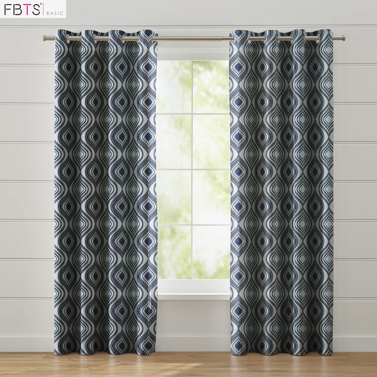 Window Curtain 1 Panel 50% Blackout Blue Color Lantern Pattern Custom Made Window Drapes