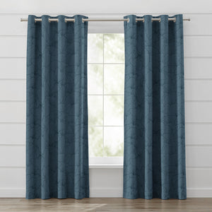 Window Curtain 1 Panel 50% Blackout Blue Color Leaf Pattern Custom Made Window Drapes