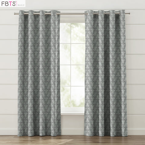 Window Curtain 1 Panel 50% Blackout Grey Color Geometric Pattern Custom Made Window Drapes
