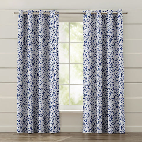 Window Curtain 1 Panel 50% Blackout Blue Color Marbling Pattern Custom Made Window Drapes