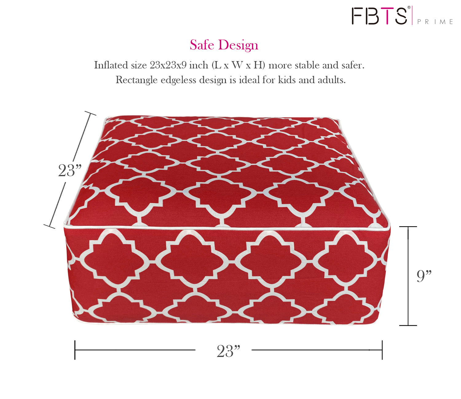 Outdoor Inflatable Ottoman Red Quatrefoil Lattice Square 23x23x9 Inch Patio Foot Stools and Ottomans