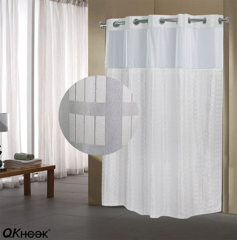 Shower Curtain with Snap in Liner 71x77 Inch Checker Pattern Fabric Water Repellent